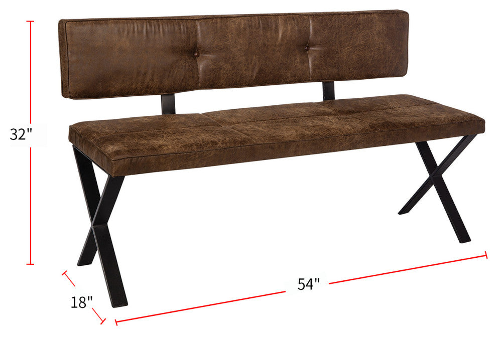 Upholstered Dining Bench, Antique Brown and Black