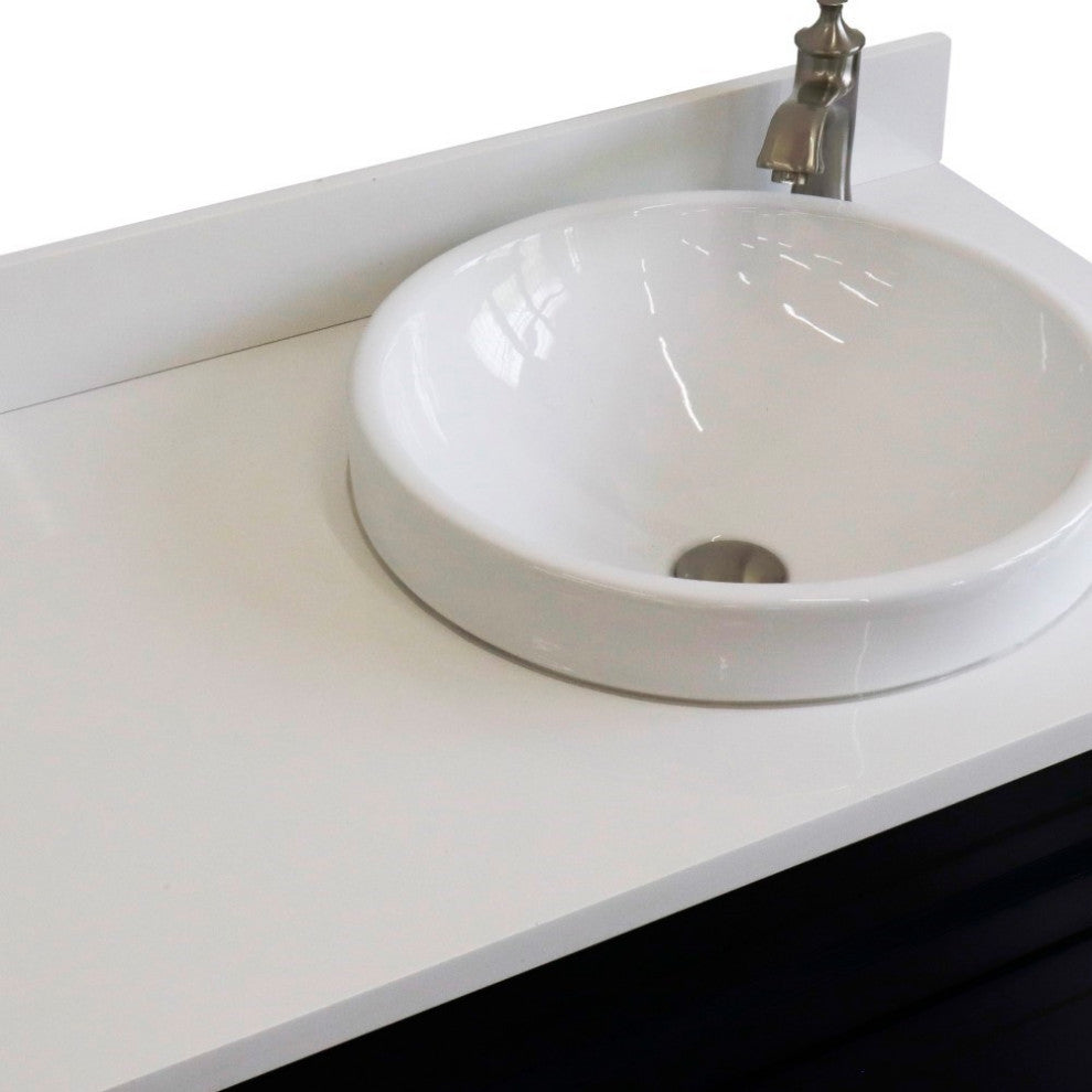 37" Single Sink Vanity, Blue Finish With White Engineered Stone Top