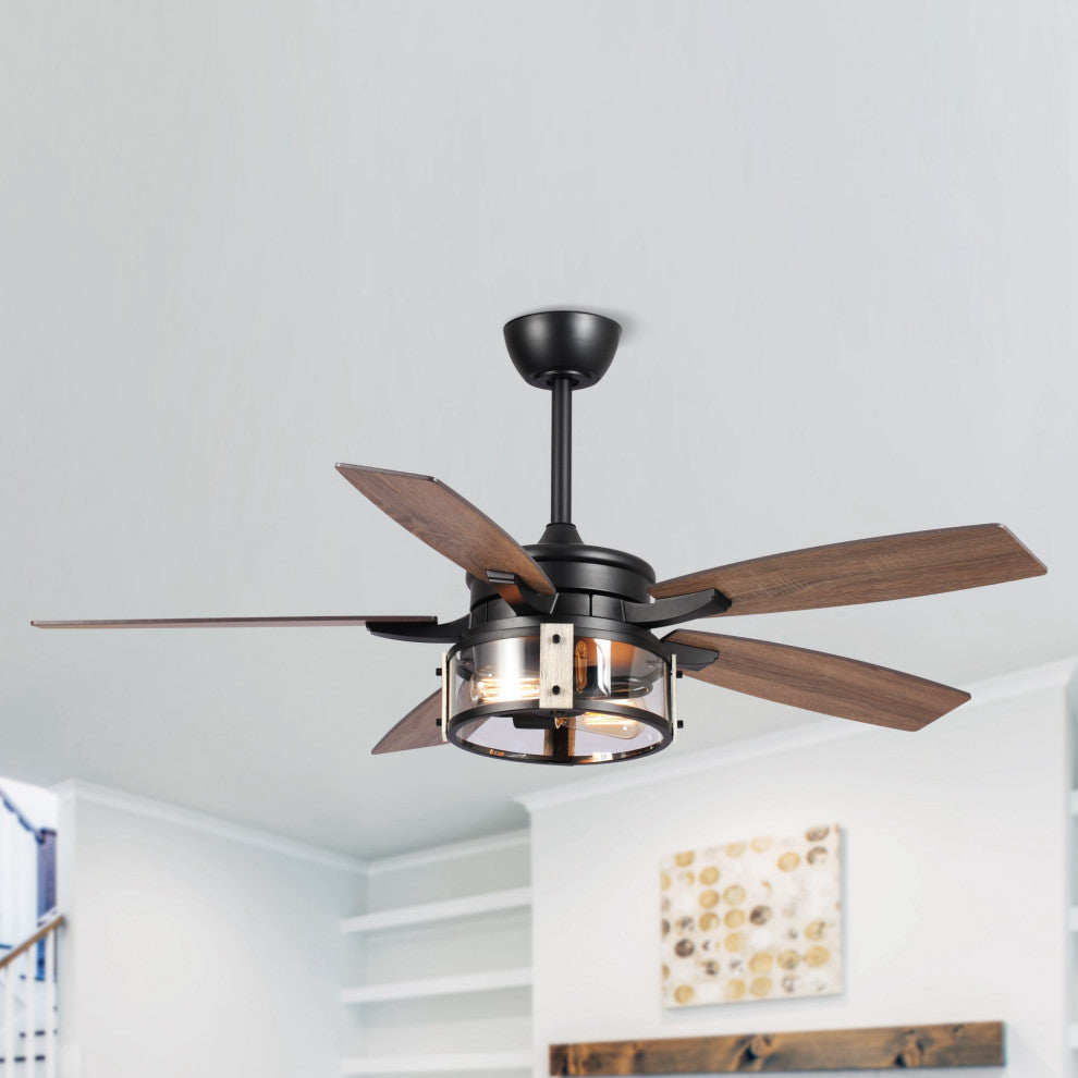 52 in Ceiling fan Matte Black Ceiling Fan with Glass Lampshade