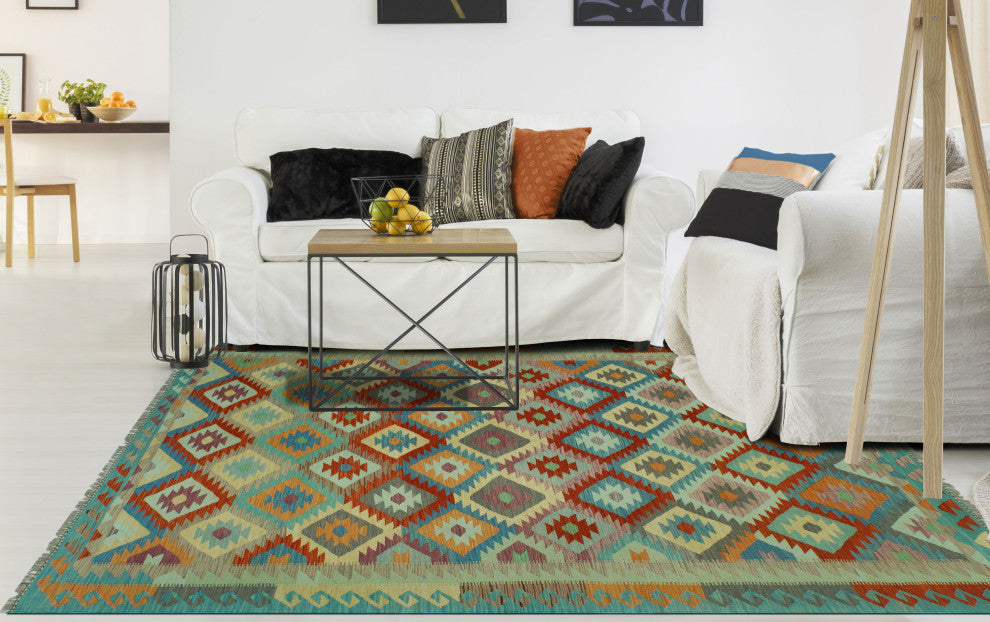 Sangat Kilim Frayne Blue/Rust Rug, 6'5x9'7
