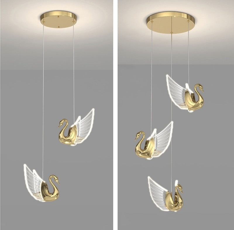 MIRODEMIÂ® Amirat Swan Design Gold Chandelier For Stairwell, L3rg