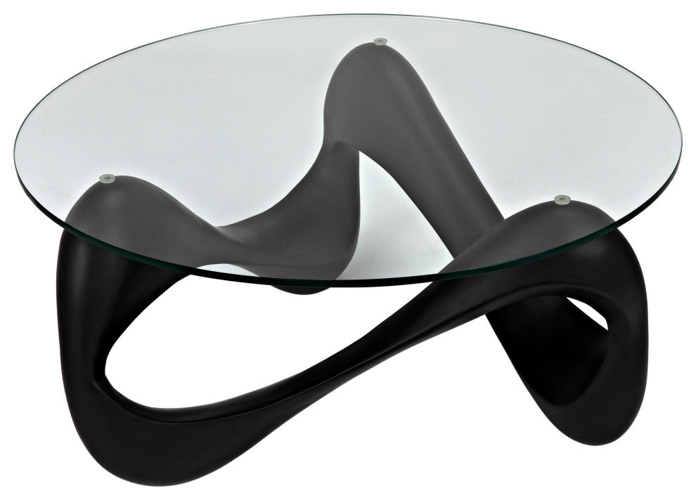 Orion Coffee Table, Black Resin Cement With Glass
