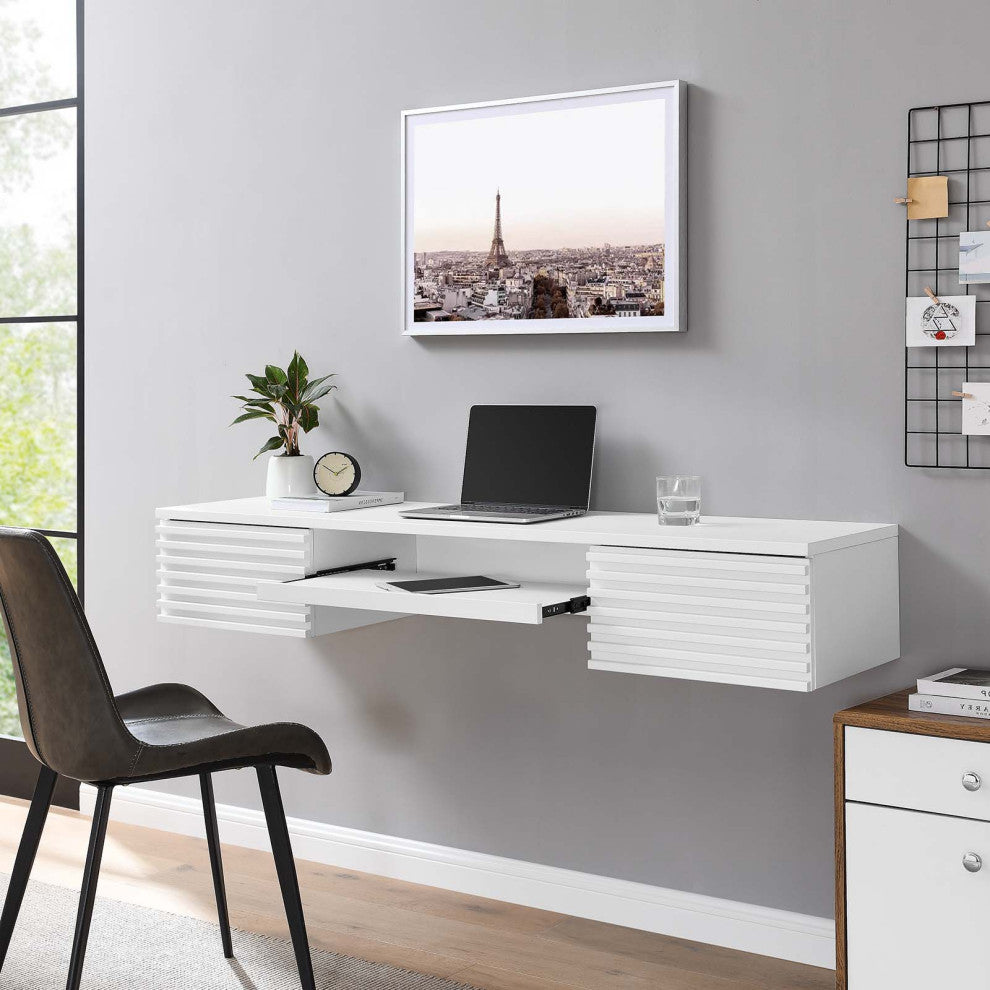 Computer Work Desk, White, Wood, Modern, Mid Century Home Business Office