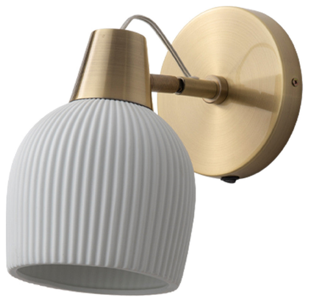 Petaluma Bone Porcelain Wall Sconce, Weathered Brass, Dimmer Switch, Portable