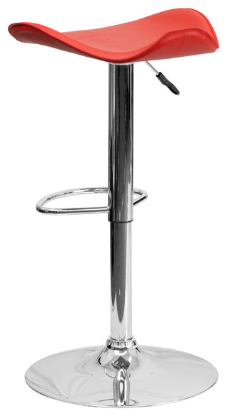 Contemporary Red Vinyl Adjustable Barstool With Chrome Base