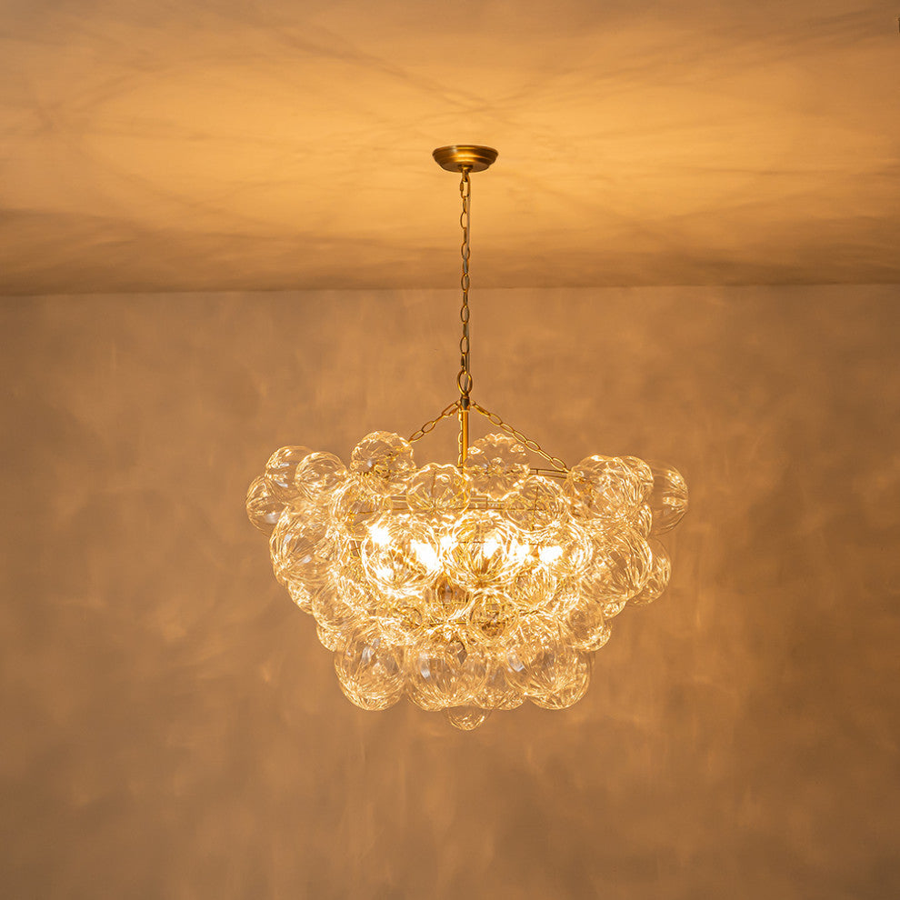 Modern Textured Glass Bubble Chandelier, Brass, 8 Lights