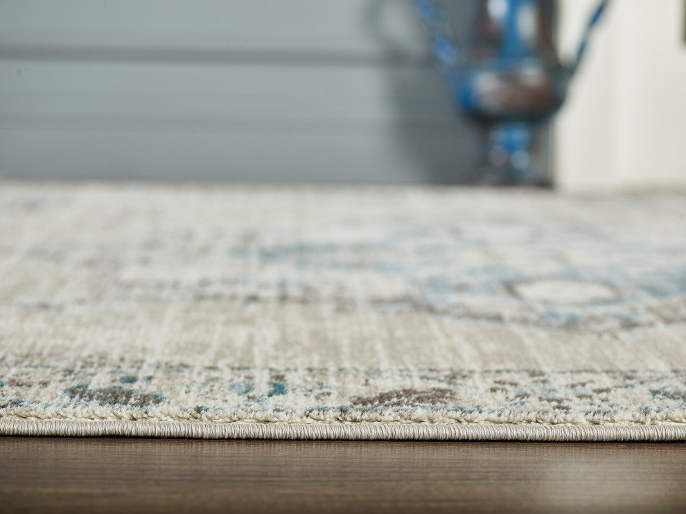 Abani Urbana URB120A Traditional Distressed Ivory and Light Blue Area Rug