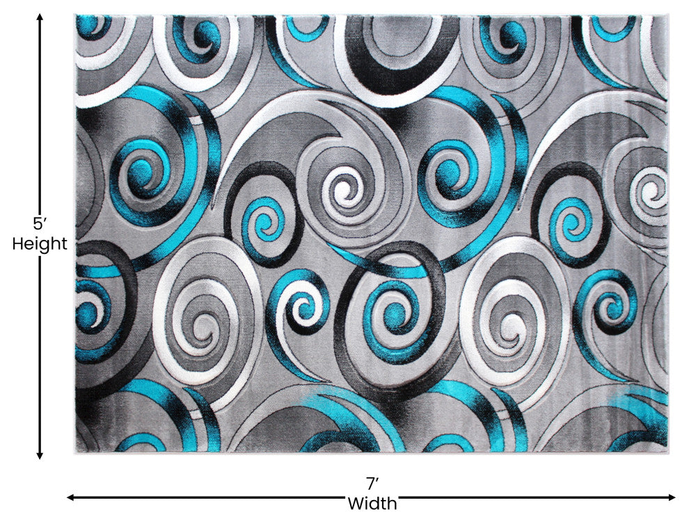 Angie Collection Rectangle 5' x 7' Turquoise Swirl Area Rug