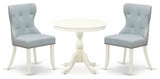 3Pc Dining Set, 1 Pedestal Table, 2 Baby Blue Chairs Back, Linen White