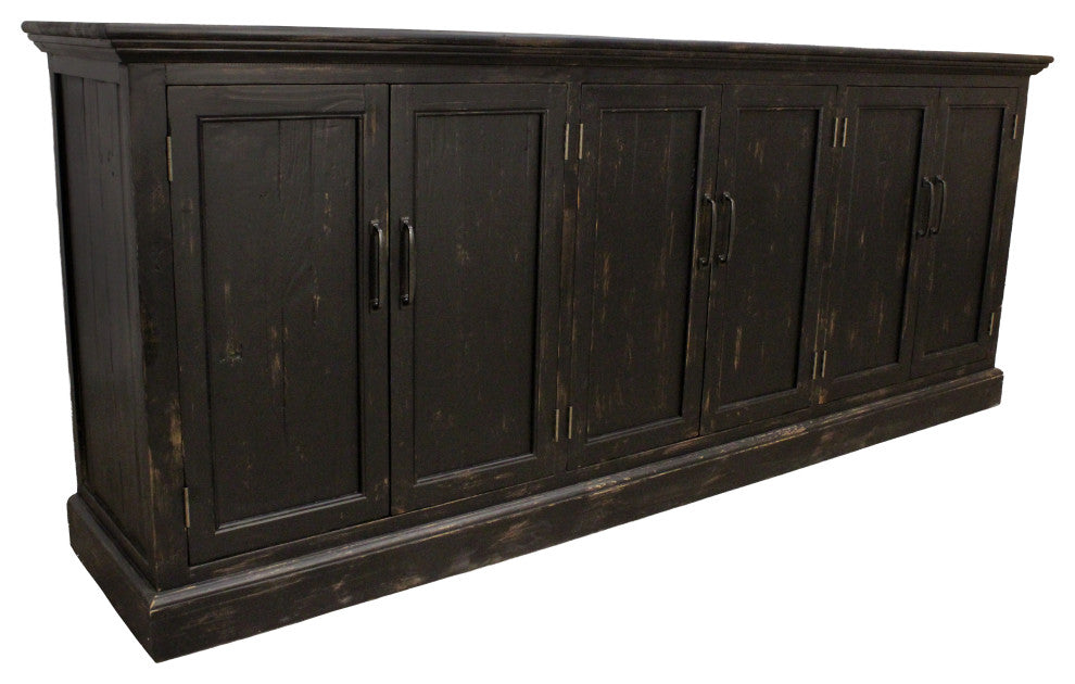 Manhattan Beach 6-Door Sideboard, Traditional Antique Black, Solid Wood