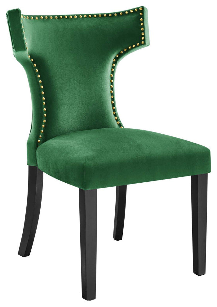 Curve Performance Velvet Dining Chairs, Set of 2, Emerald