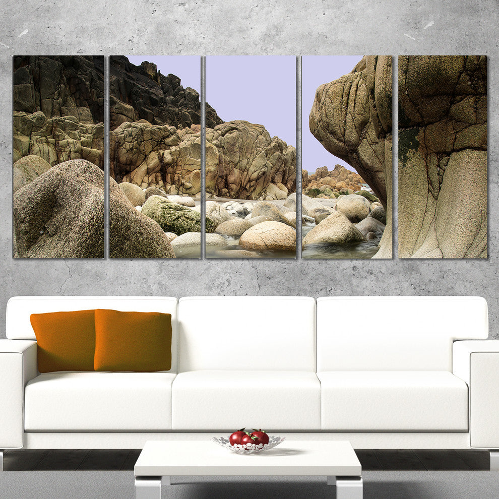 "Smooth Rocks in Coastline Panorama" Landscape Wall Art, 5 Panels, 60"x28"