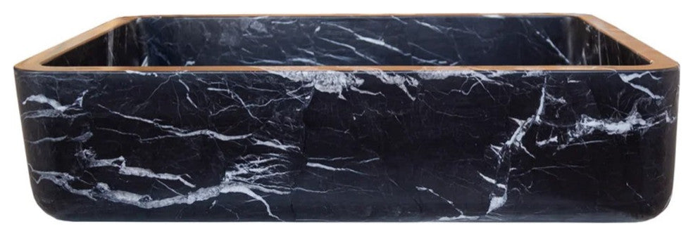 Toros Black Marble Rectangular Sink Semi-Polished (W)14.4 (L)20.3" (H)4.7"