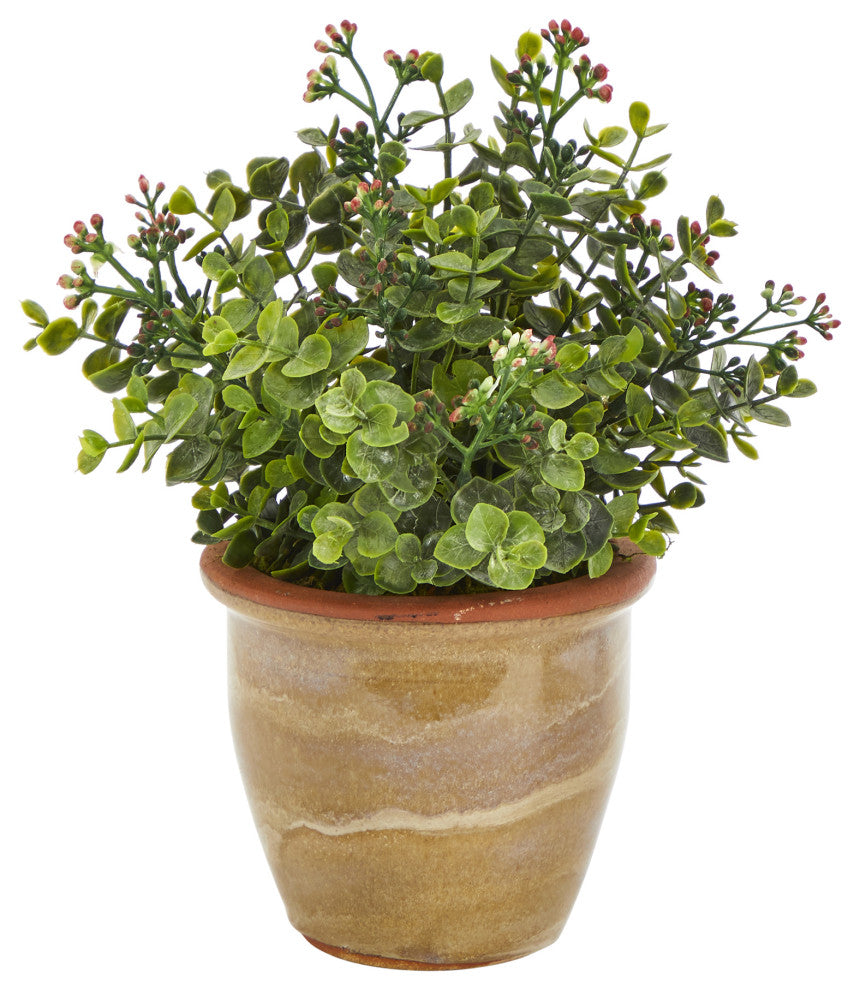 10" Eucalyptus and Sedum Succulent Artificial Plant, Ceramic Planter