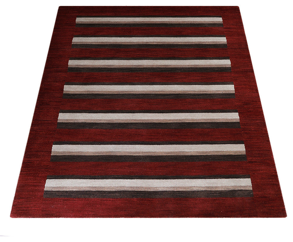 HAND KNOTTED LOOM WOOL ECO - FRIENDLY AREA RUGS - Red Brown,Contemporary