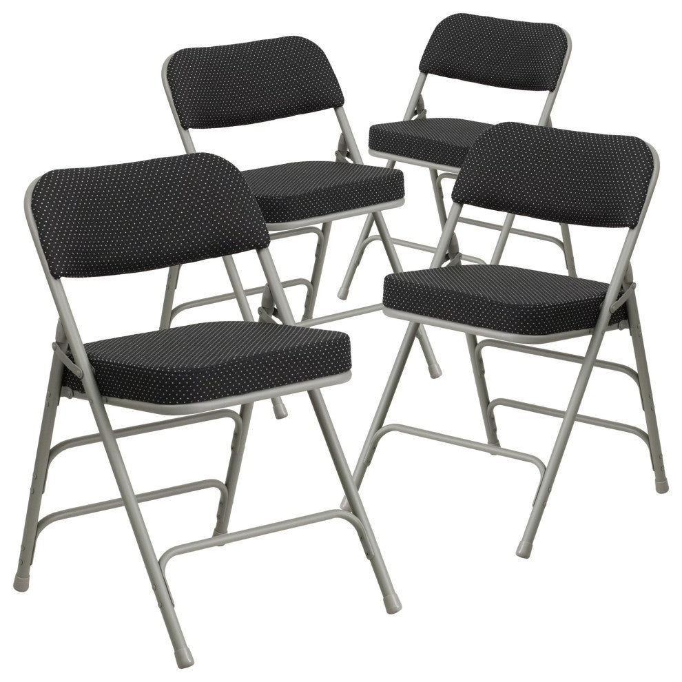 Set of 4 Folding Chair, Pin Dotted Fabric Upholstered Seat & Backrest, Black