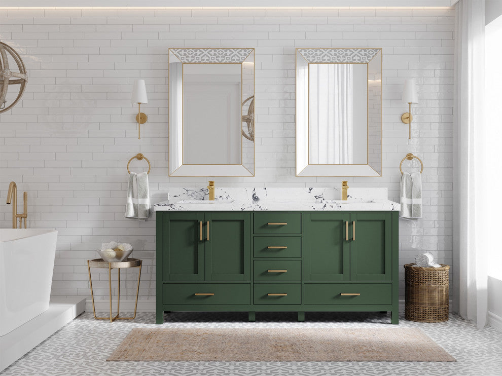 Malibu 72 Double Sink Bath Vanity in Lafayette Green 2" Viola Night
