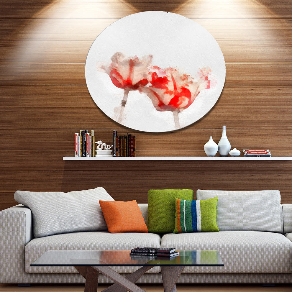 Colorful Watercolor Roses On White, Floral Disc Metal Artwork, 23"