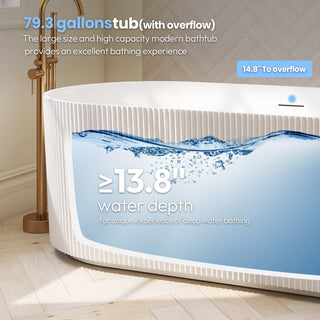 Linyi Freestanding Acrylic Soaking Bathtub, White, 66.9"l X 31.5"w