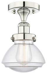 Olean-1 Light 7" Semi-Flush Mount-Polished Nickel, Clear Glass Shade