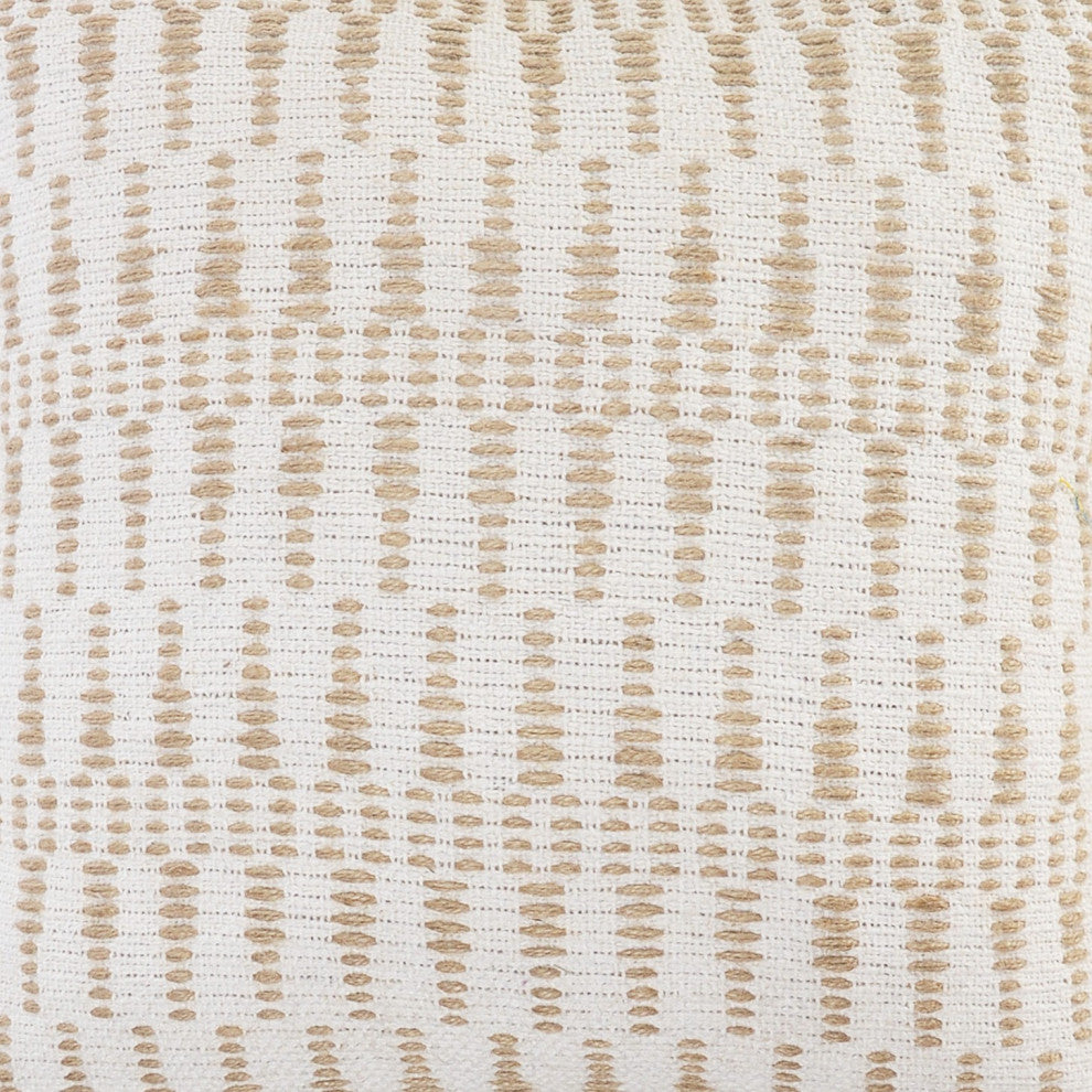 Ivory and Jute Geometric and Tasseled Throw Pillow