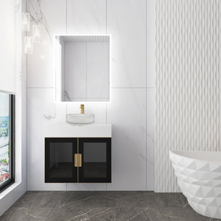 Modern Wall-Mount Vanity With Top & 14" Sink, Clear, 30"