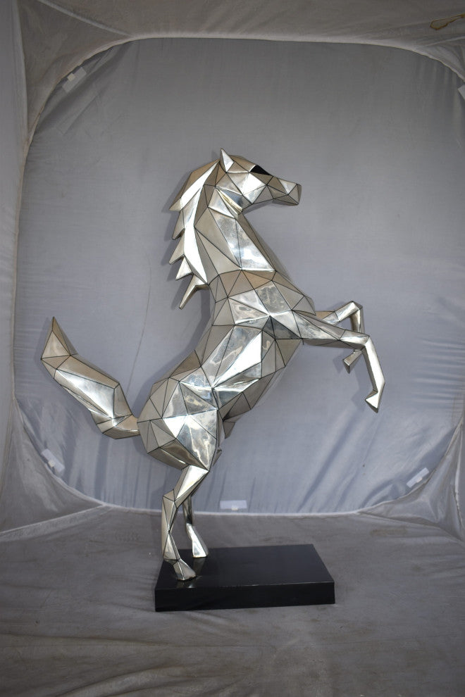 Modern Textiled Ferrari Horse Silver Finish Bronze Statue Size: 30" x 11" x 38