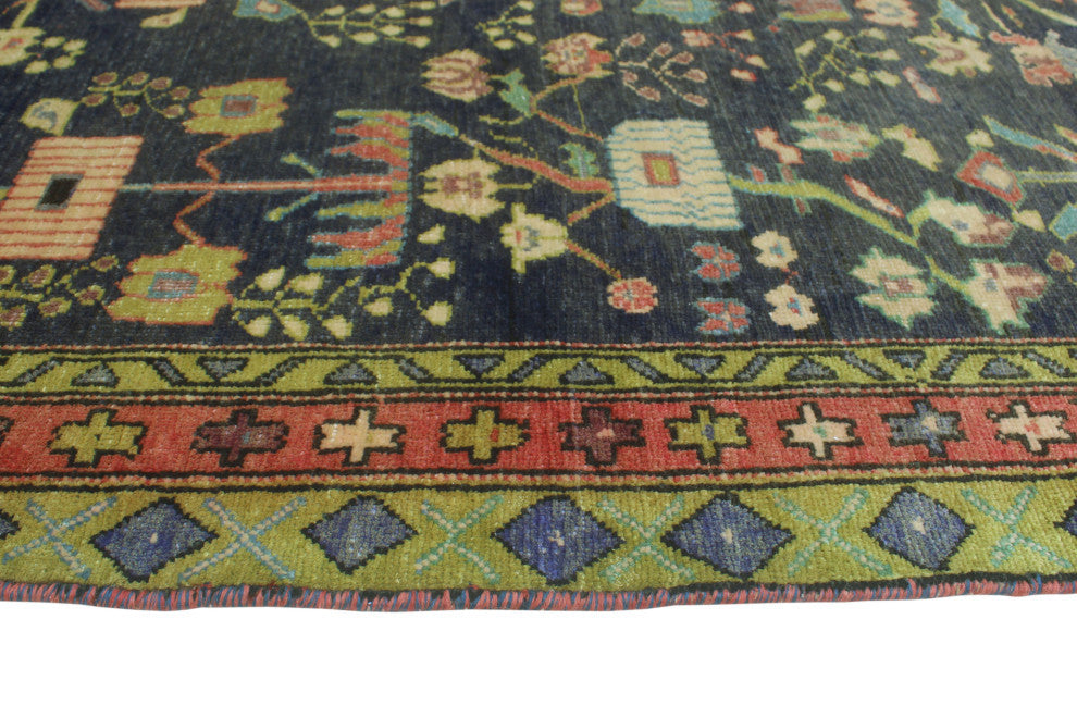 Fine Vintage Distressed Gaylord Navy/Green Runner, 4'3x8'9