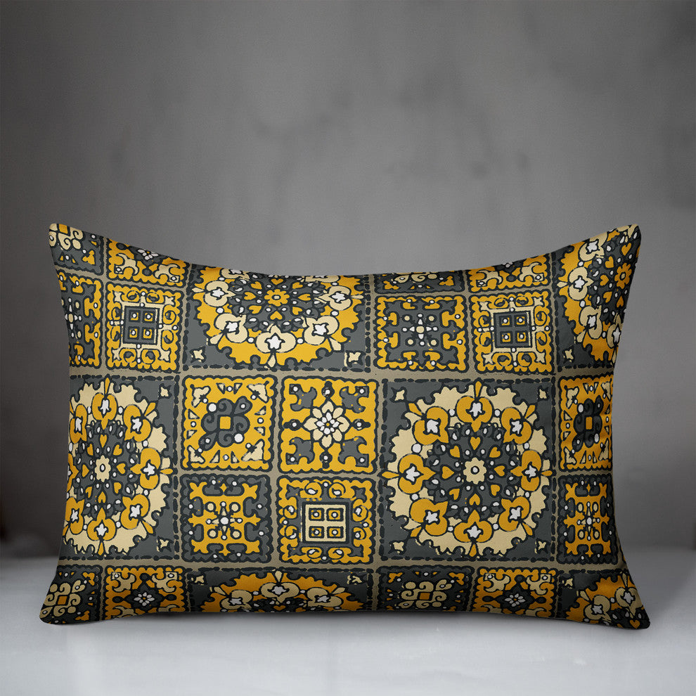 Patchwork Mandala in Yellow and Gray Throw Pillow