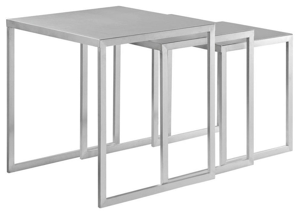 Modern Silver Rail Stainless Steel Nesting Table