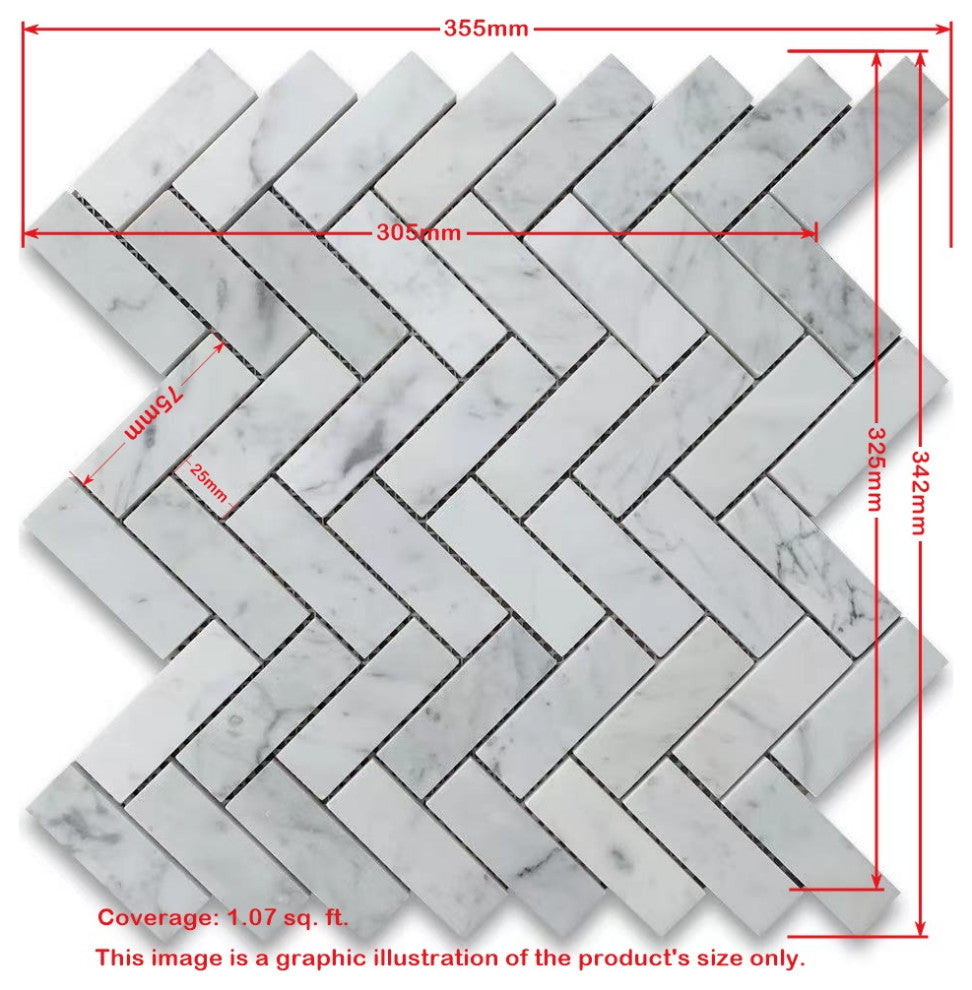 Herringbone Carrara Marble Tile Carrera Venato Mosaic Tile Polished, 1 sheet