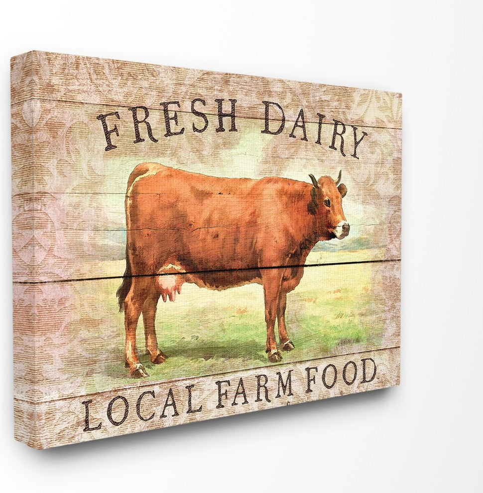 Fresh Dairy Local Farm Cow Planked Look Canvas Wall Art, 24"x30"