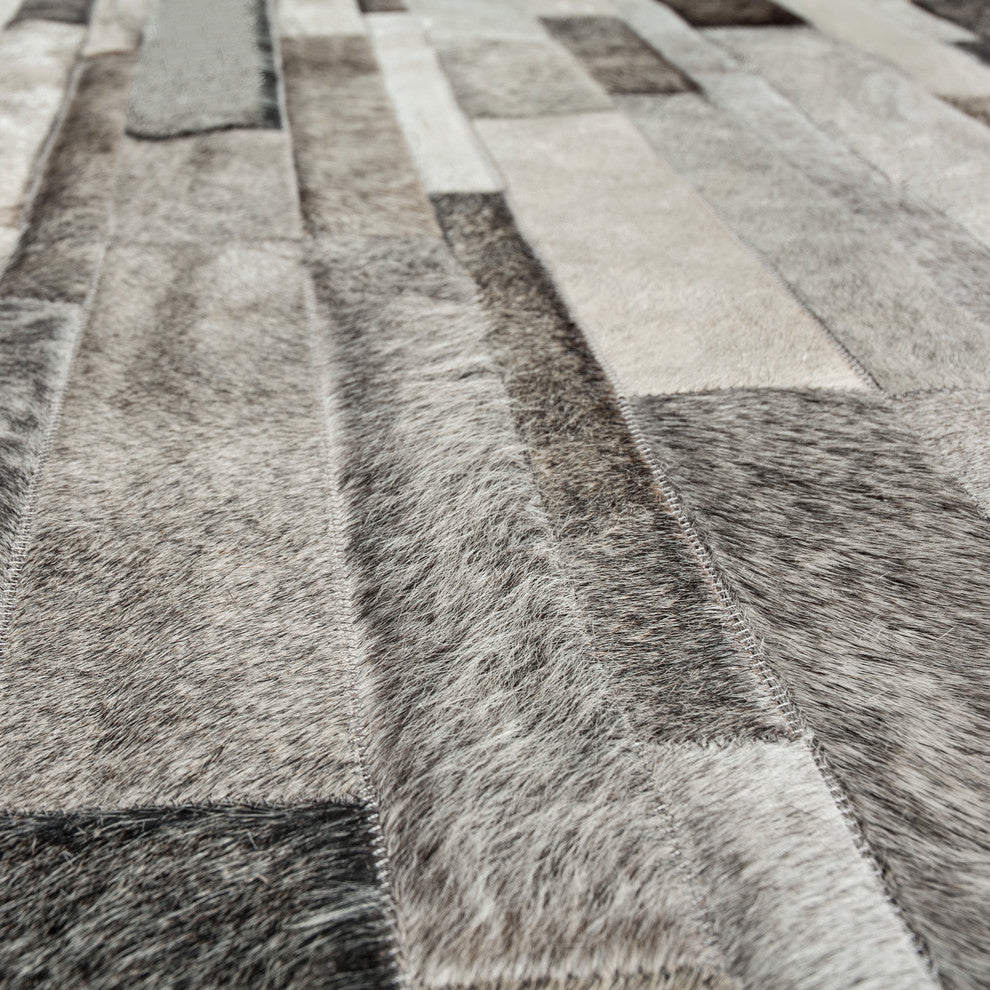 Cowhide Patchwork Rug, Kronos, Ashen, 5'x8'