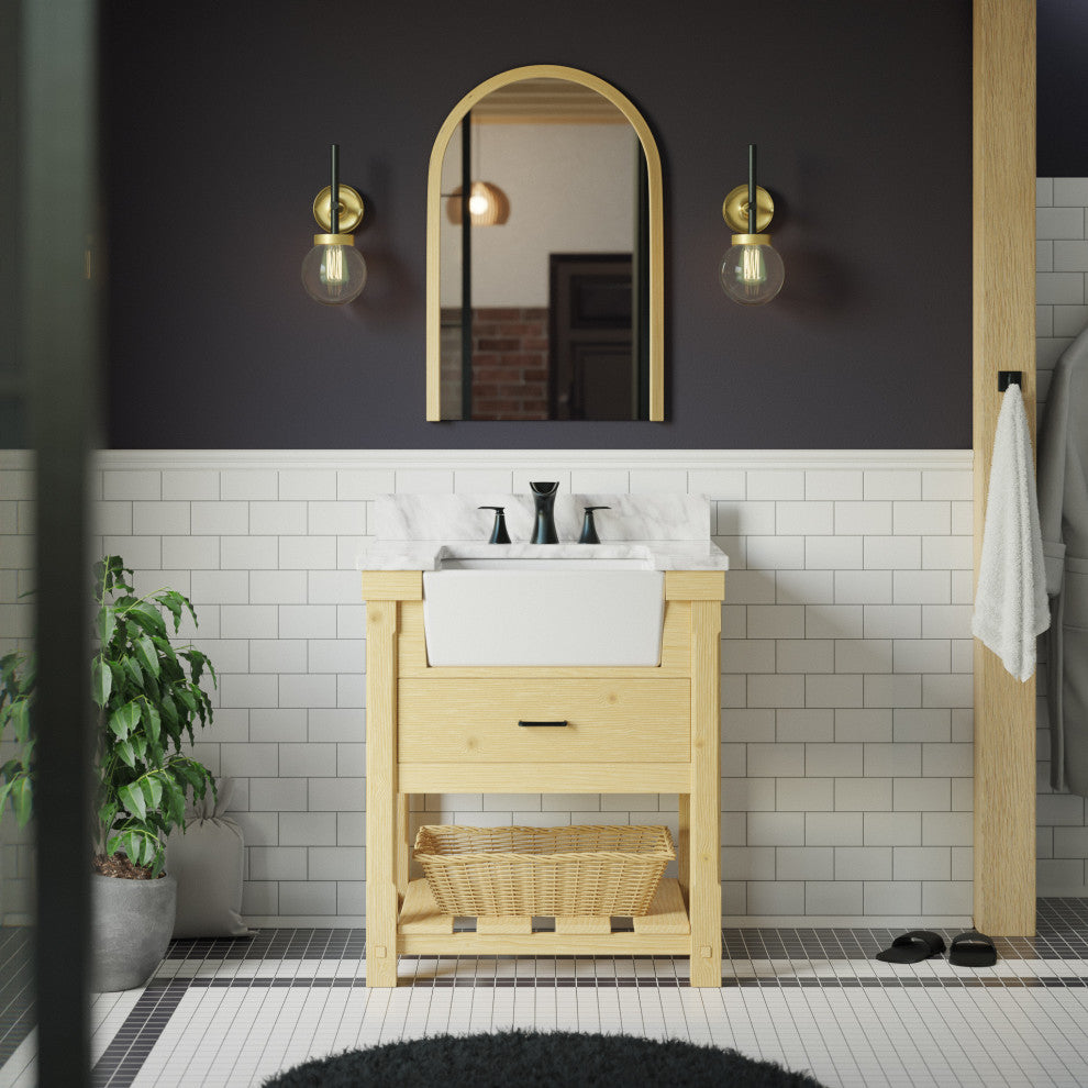 Charlotte 30" Bathroom Vanity, Drift Wood, Carrara Marble