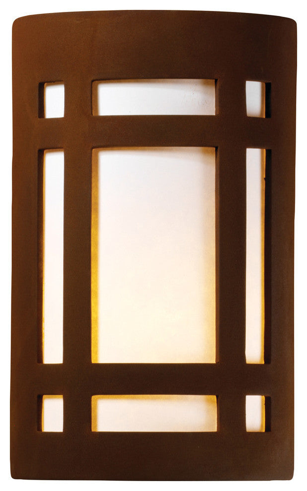 Ambiance Large Craftsman Window, Closed Top Outdoor Wall Sconce, Rust