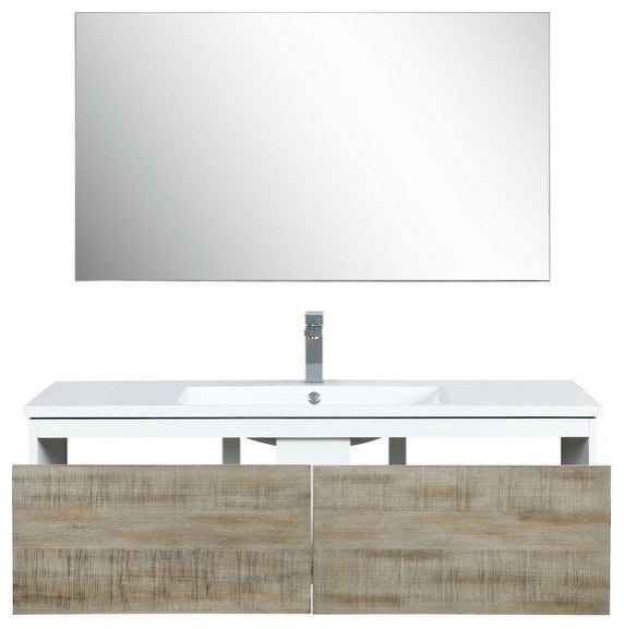 Scopi Modern 48" Rustic Acacia Bathroom Vanity Set, Labaro Brushed Nickel Faucet