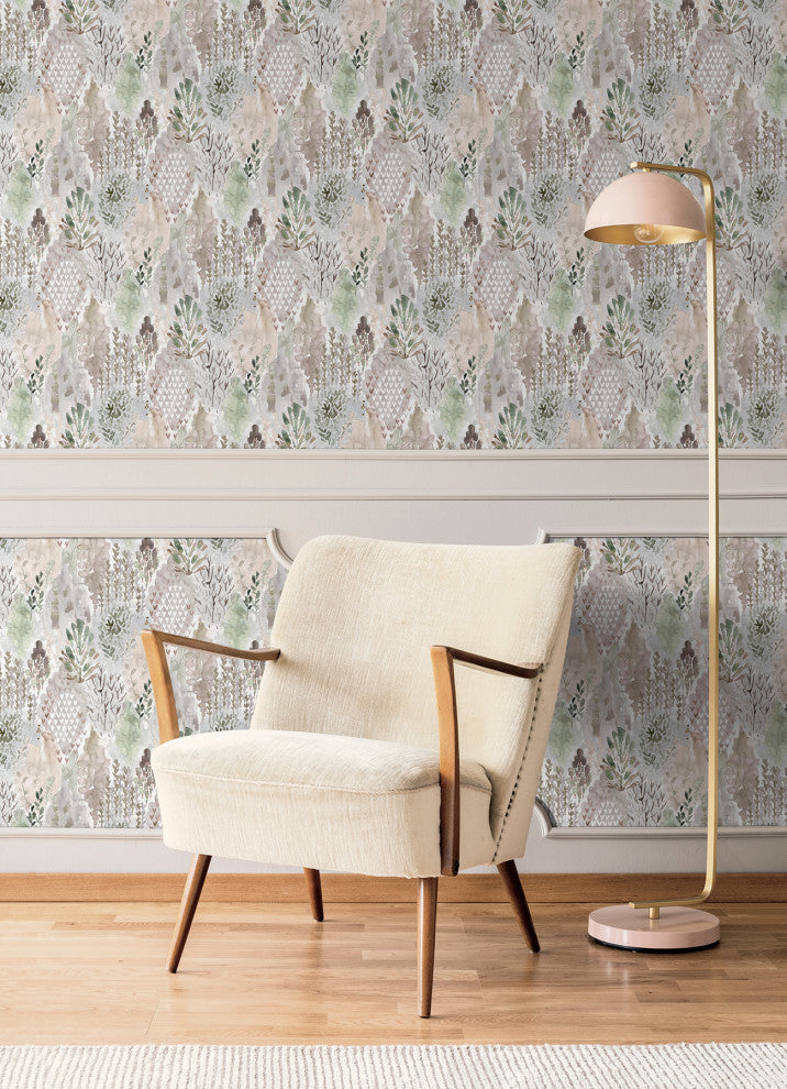 Taupe Watercolor Tree Mosaic Peel & Stick Wallpaper