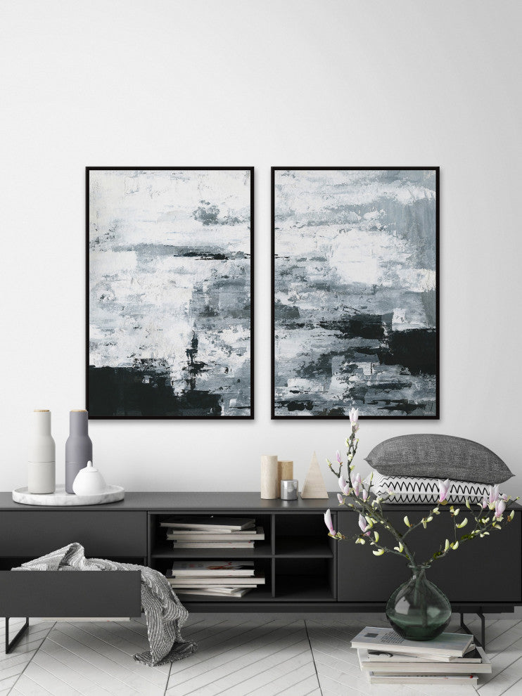 Black and White Smudges Diptych, 32"x24"