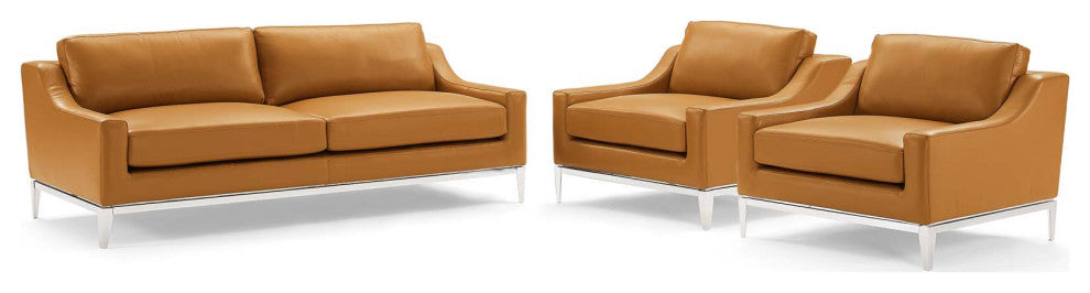 Harness 3 Piece Stainless Steel Base Leather Set - Tan