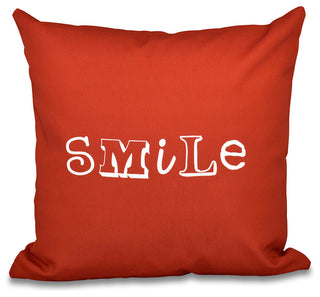 16"x16" Happy Smile, Word Print Pillow, Red