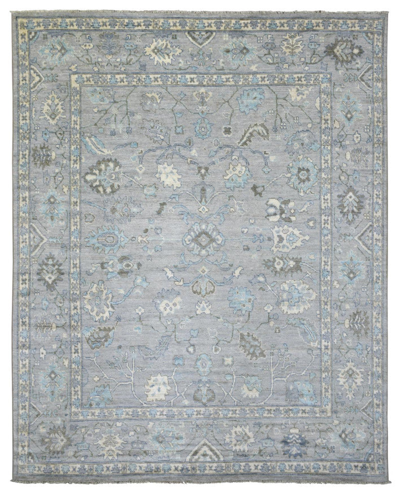 Silver Gray Angora Oushak All Over Motifs Afghan Hand Knotted Wool Rug8'1"x10'4"