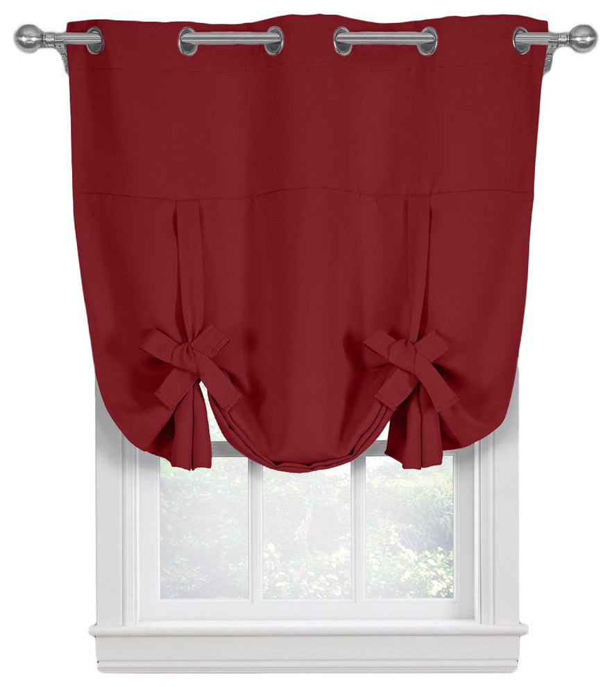 Ava Blackout Curtains Grommet Tie Up Shade, Red, 46"x63"