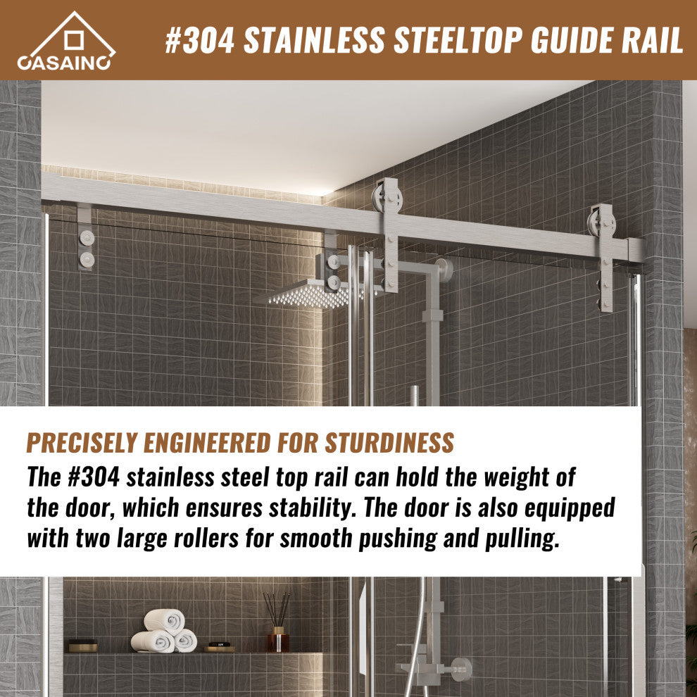 59-in to 60-in x 76-in Frameless Sliding Shower Door, Brushed Nickel
