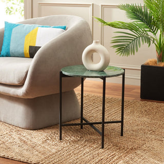 Safavieh Evrynne Round Accent Table, Green Marble/Black