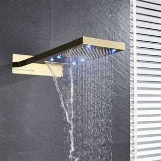 22" Brushed Gold Digital Wall Mount Rainfall Shower System, LED