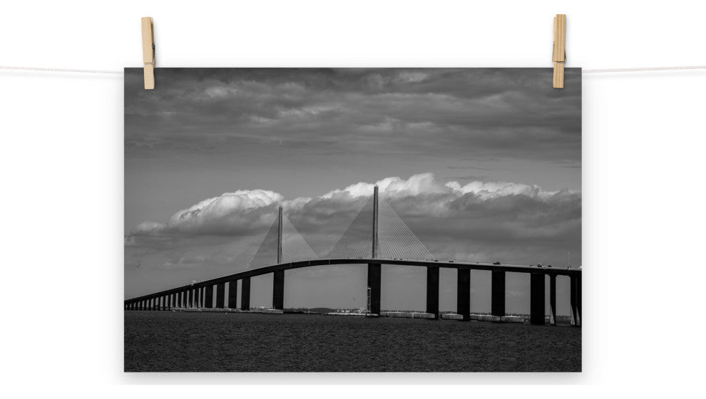 Skyway Bridge Black and White Coastal Landscape Photo Unframed Wall Art Print, 12" X 18"