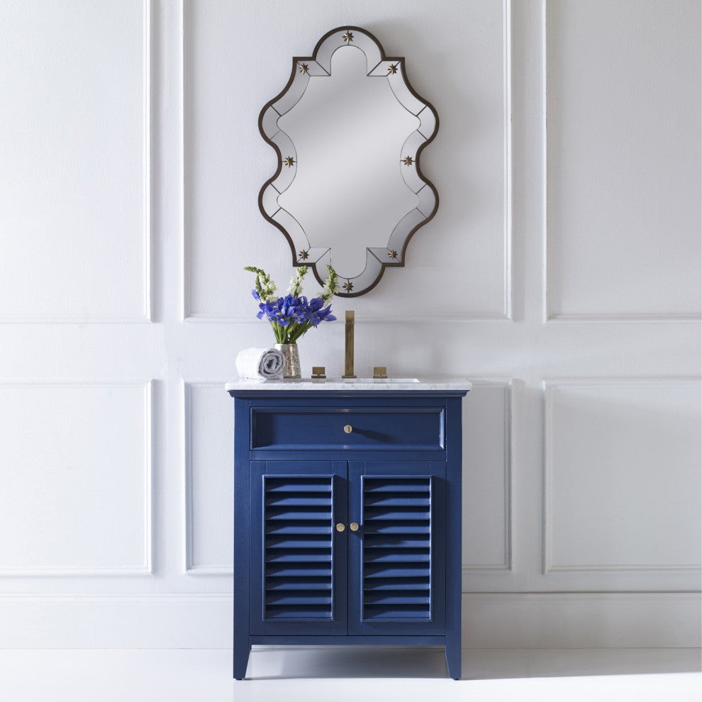 Ambella Home Collection - Louvered Medium Sink Chest - Cadet Blue - 7590-110-221