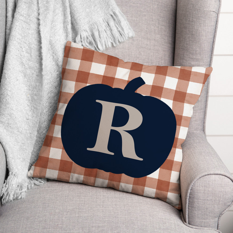 Blue Pumpkin Monogram R 18x18 Spun Poly Pillow