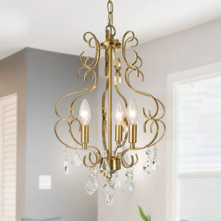 LNC Modern 3-Light Gold Chandelier With Crystal, Lantern Shape