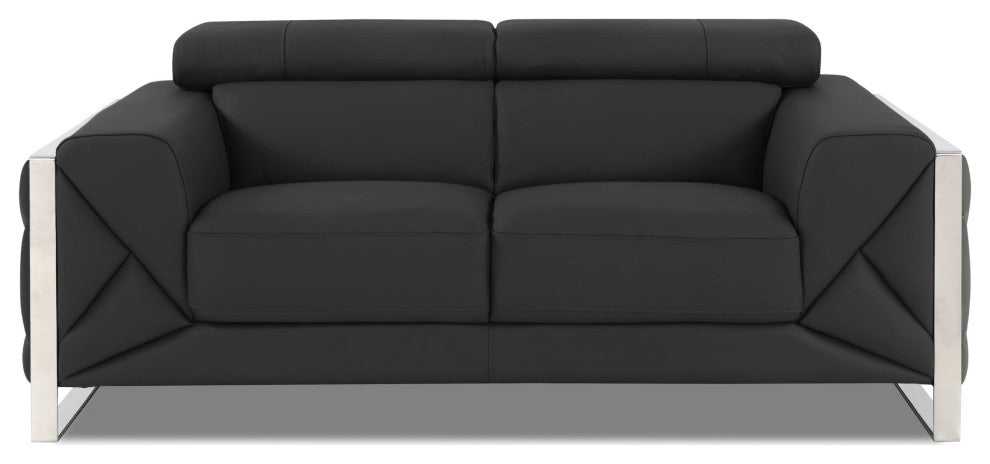 Trento Genuine Italian Leather Modern Loveseat Dark Gray